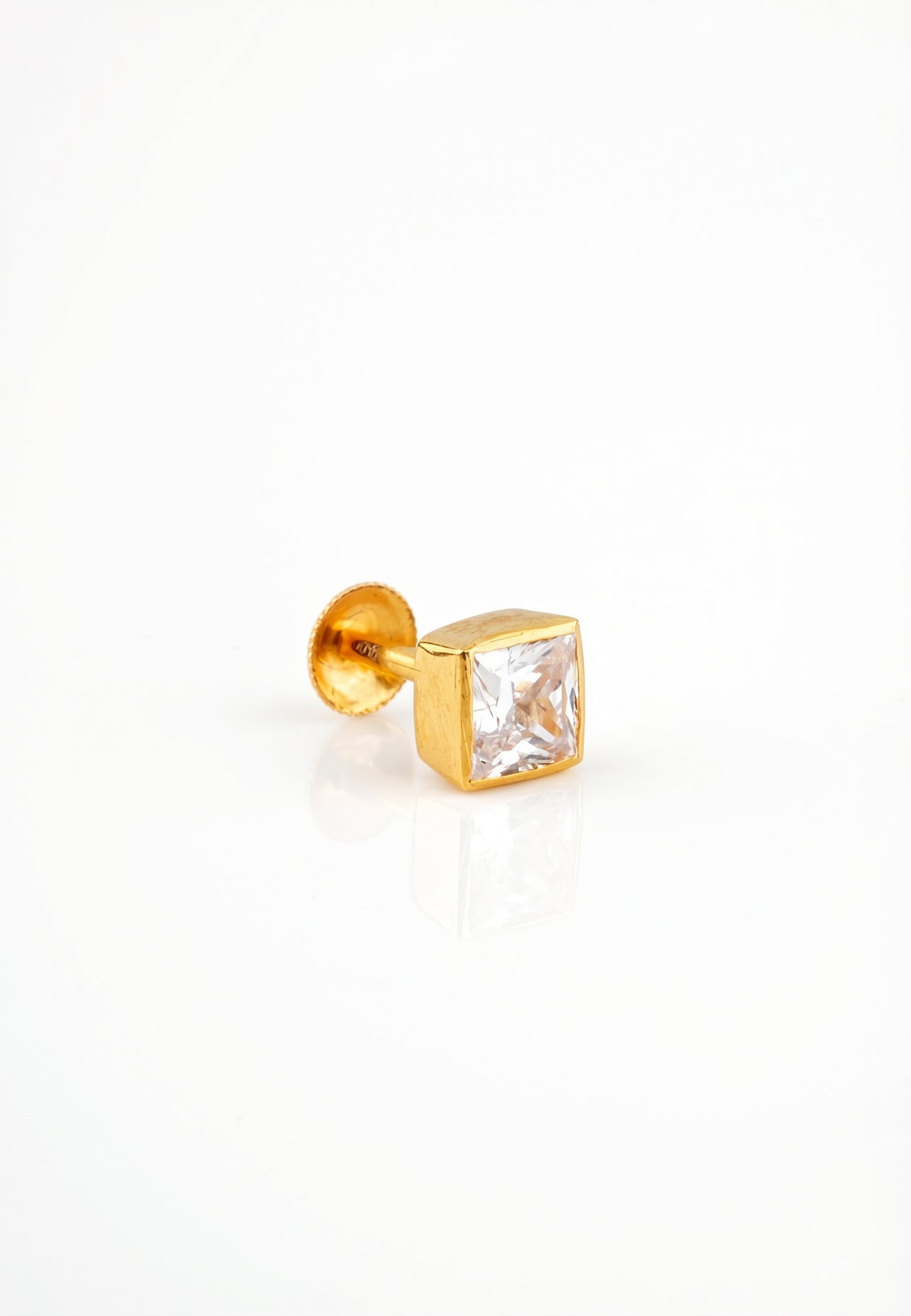 18Kt Gold Square Stone Single Stud Earring for Men