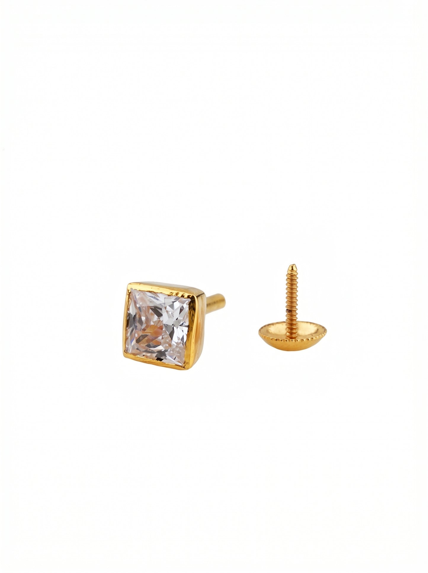 18Kt Gold Square Stone Single Stud Earring for Men