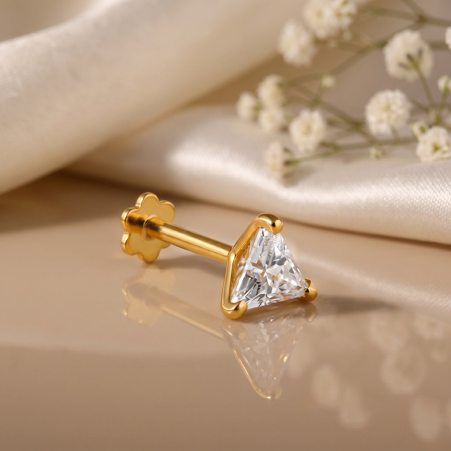 18Kt Gold Triangle Stone Single Stud Earring for Men