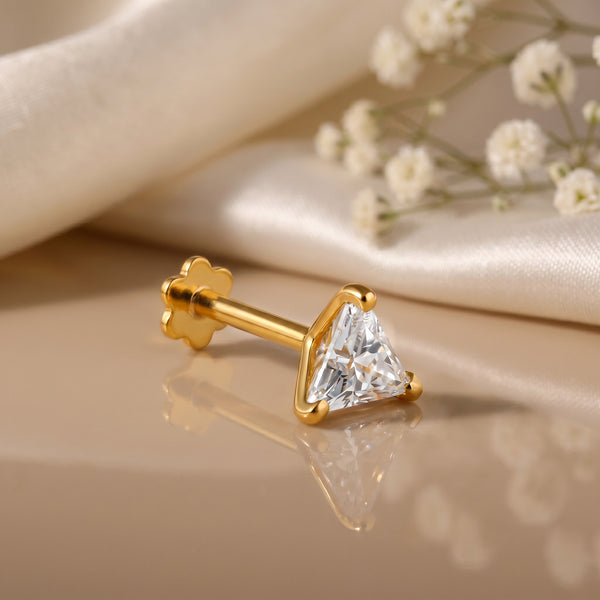 18Kt Gold Triangle Stone Single Stud Earring for Men