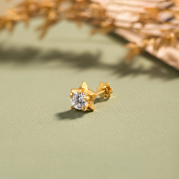 18Kt Gold Star Stone Single Stud Earring for Men
