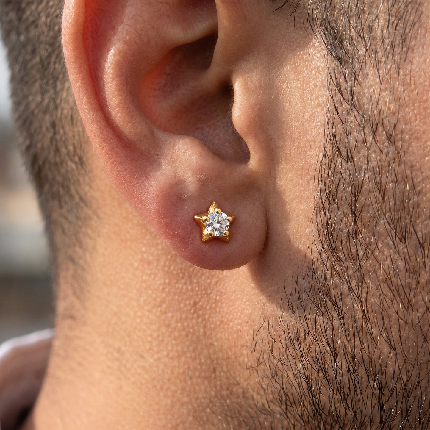 18Kt Gold Star Stone Single Stud Earring for Men