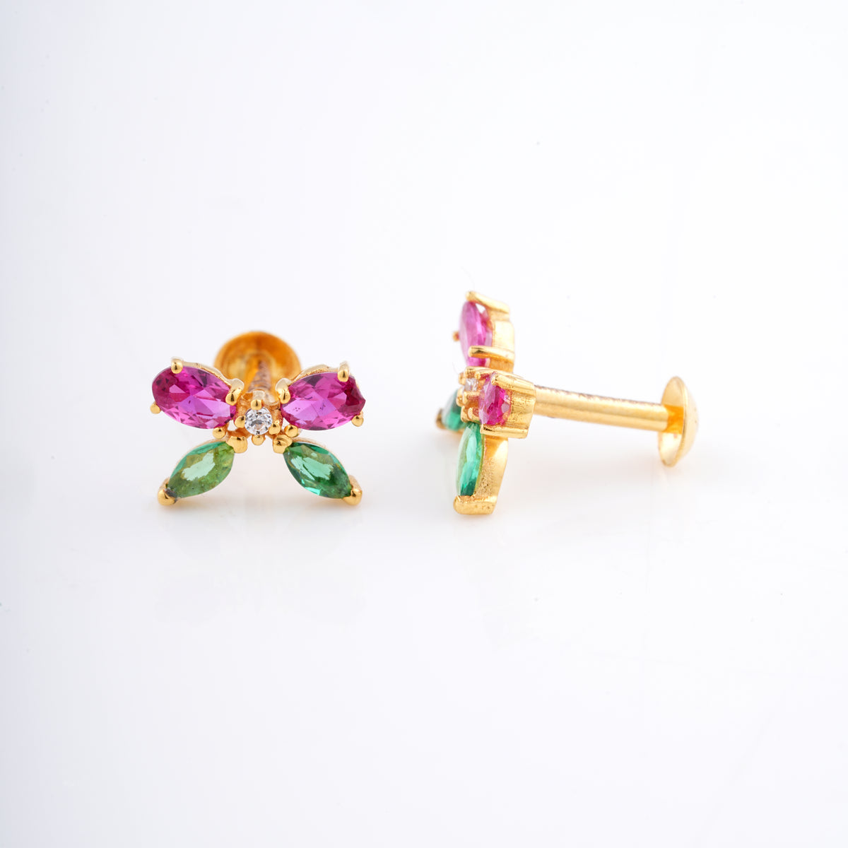Multicolour Butterfly 18KT Stud Earrings