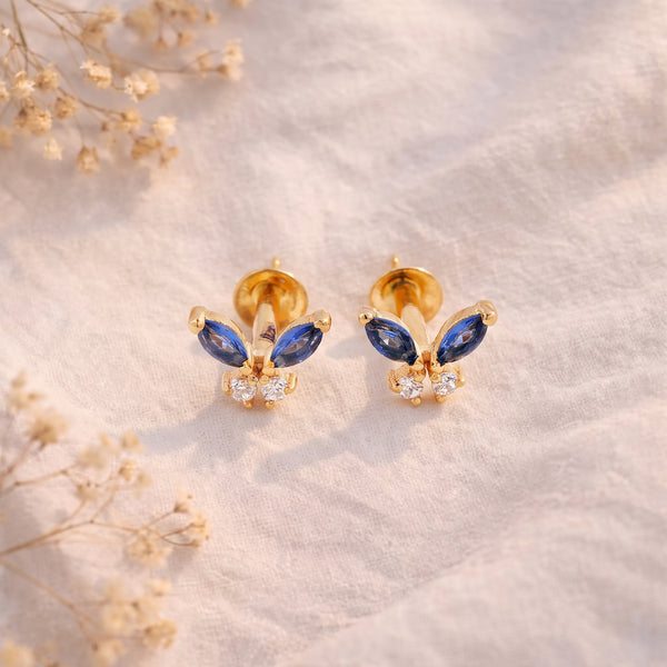 18KT Gold Stud Party Wear Earrings with Gemstones