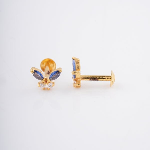 18KT Gold Stud Party Wear Earrings with Gemstones