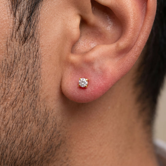 18Kt Gold White stone Single Stud Earring for Men