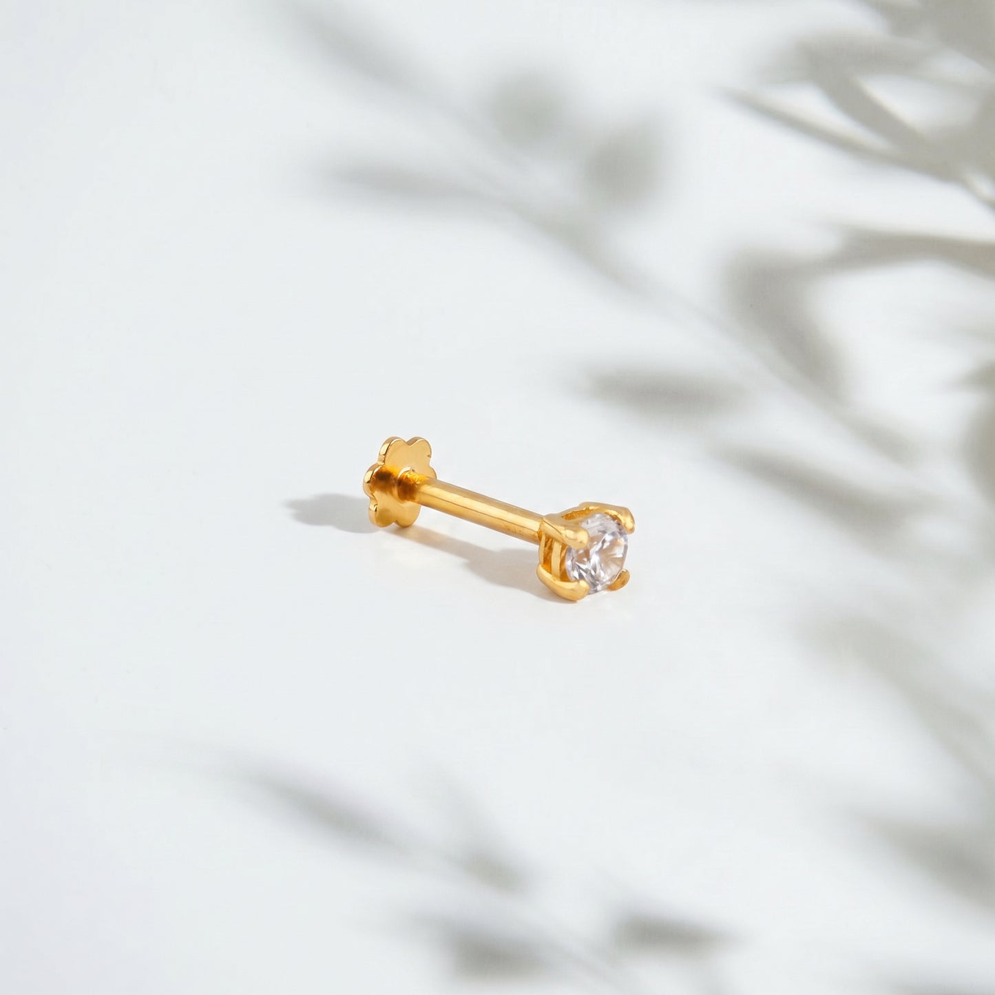 18Kt Gold White stone Single Stud Earring for Men