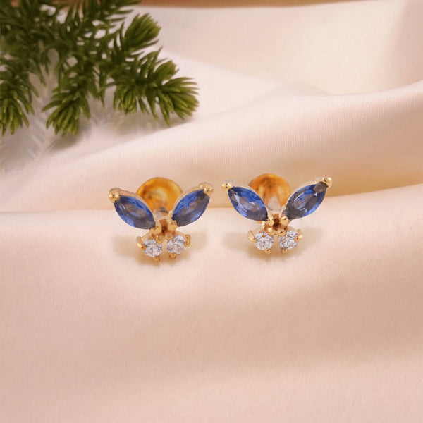 Yellow Gold Blue Stone 18KT Diamond Stud Earring