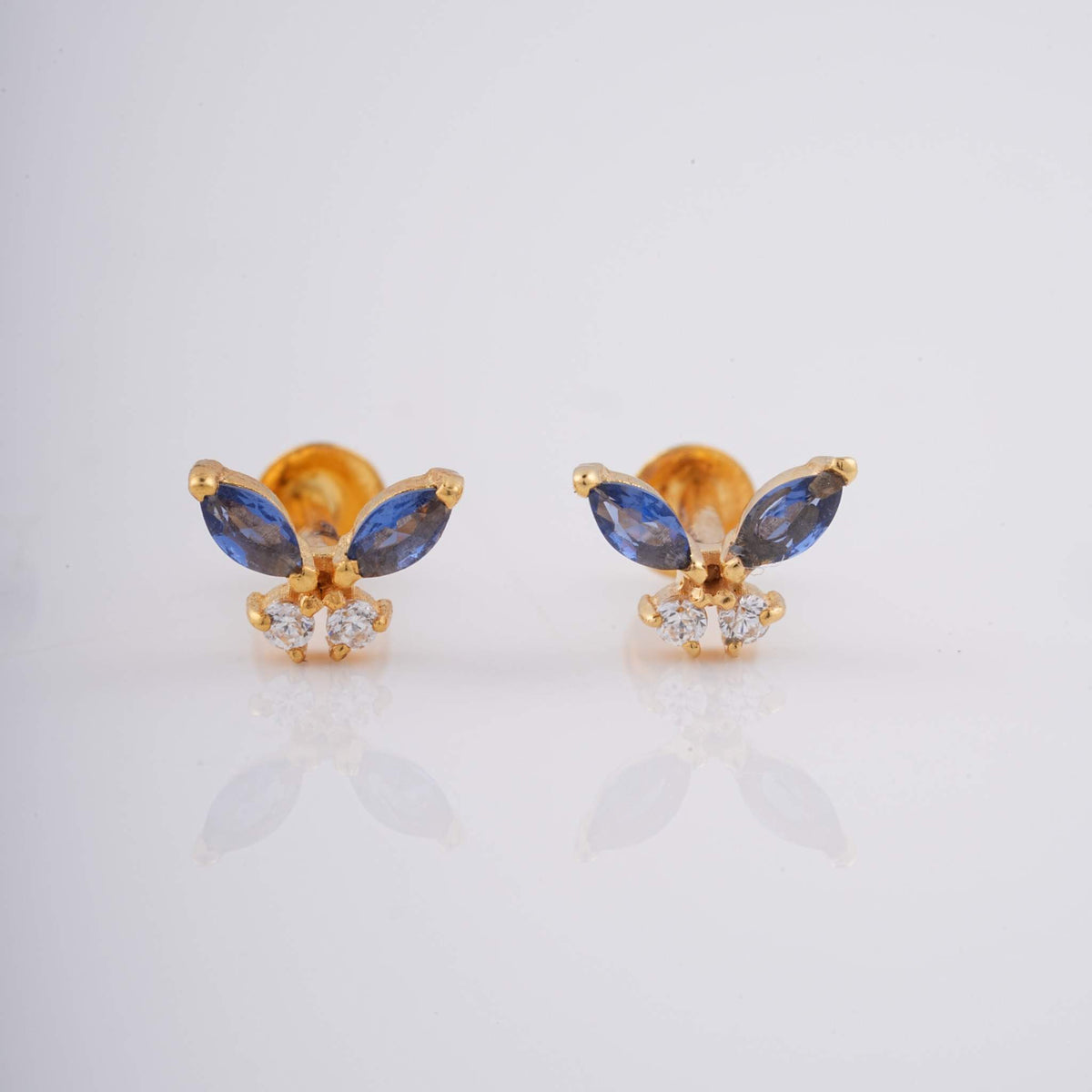 Yellow Gold Blue Stone 18KT Diamond Stud Earring