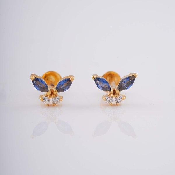 Yellow Gold Blue Stone 18KT Diamond Stud Earring