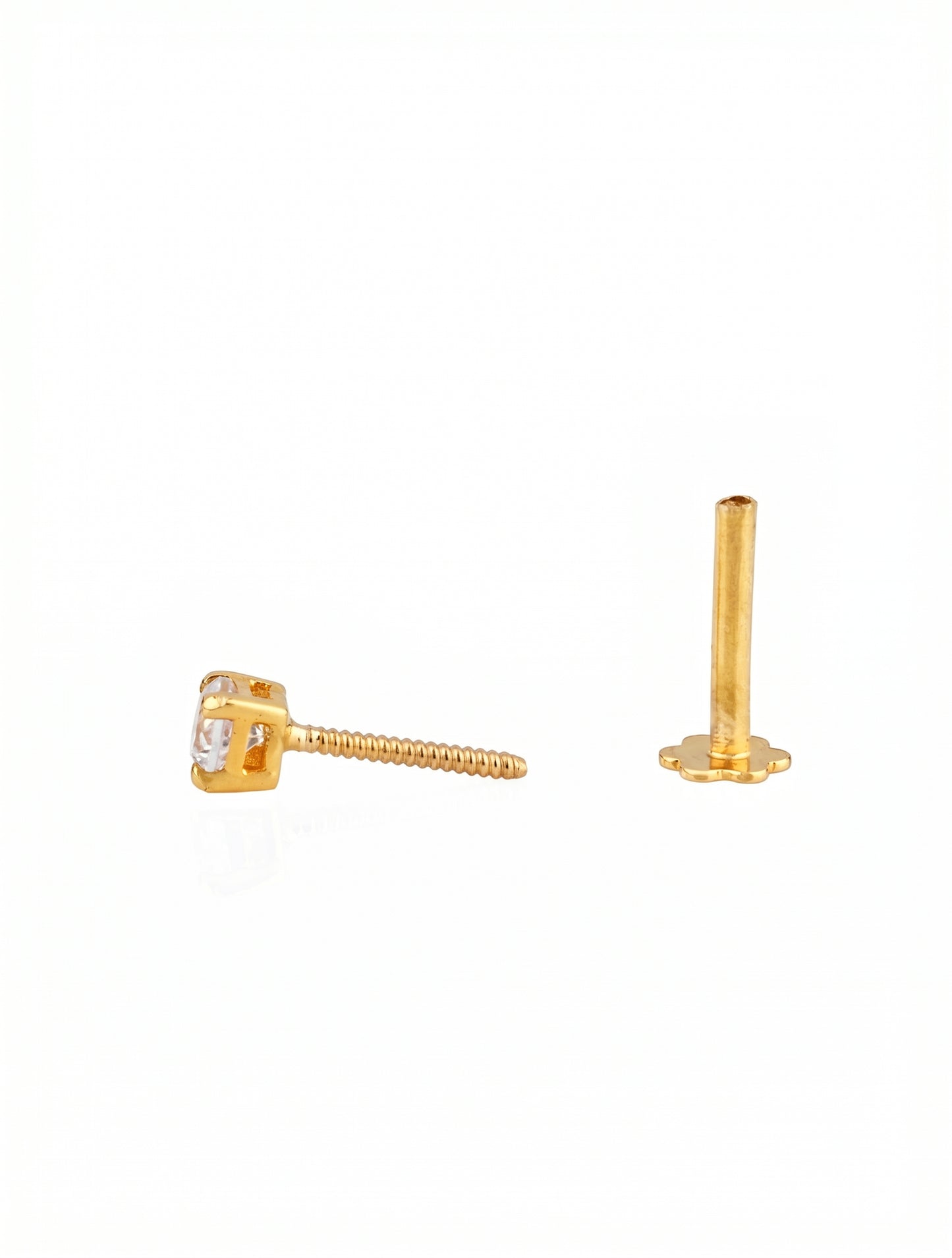 18Kt Gold White stone Single Stud Earring for Men