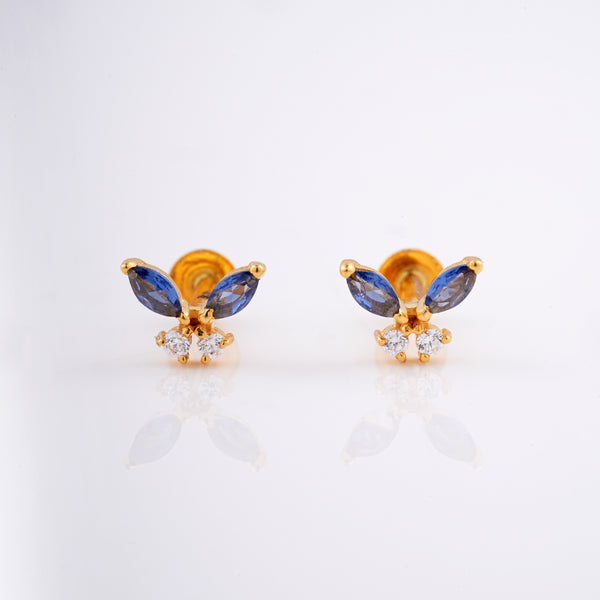 18KT Blue Gemstone Butterfly Stud Earrings