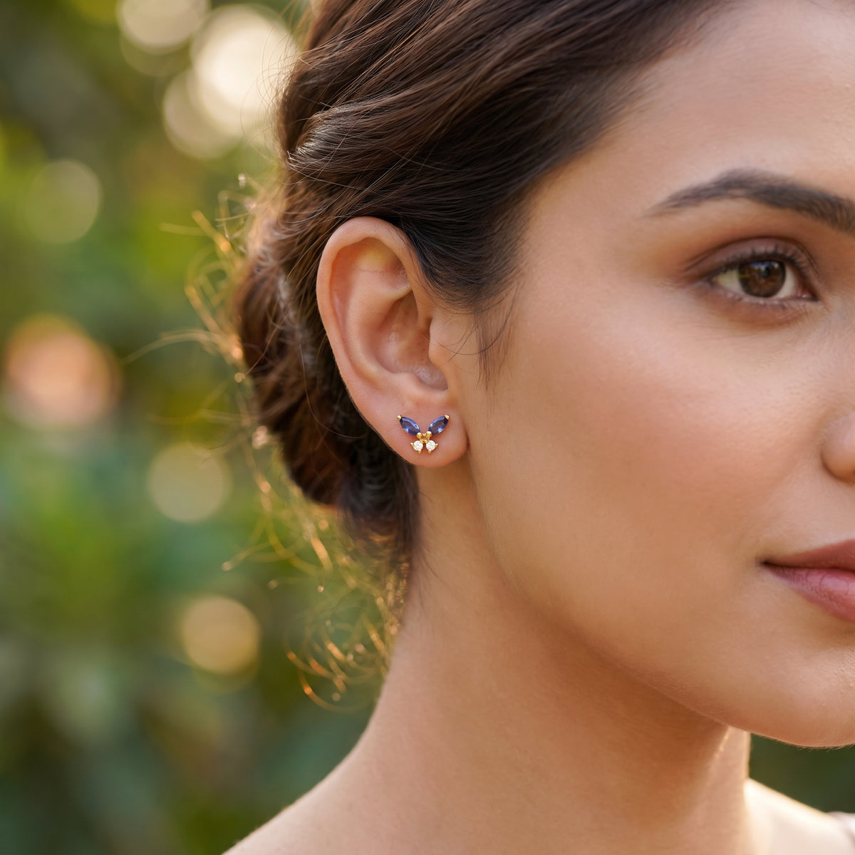 18KT Blue Gemstone Butterfly Stud Earrings