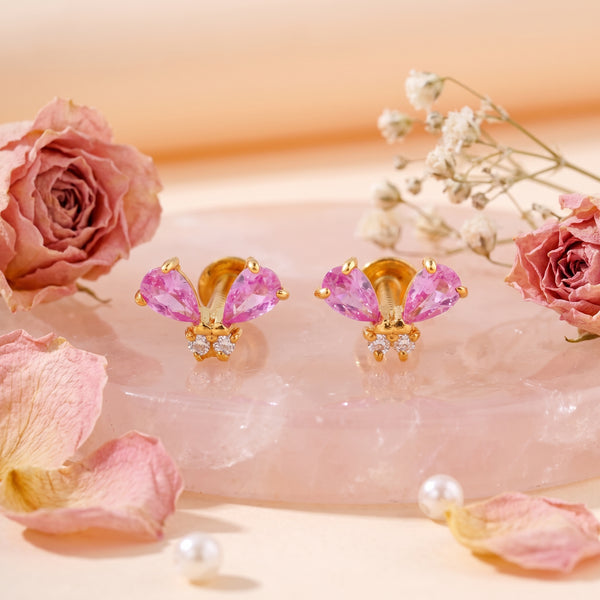 Butterfly Wing 18KT Gemstone Stud Earrings