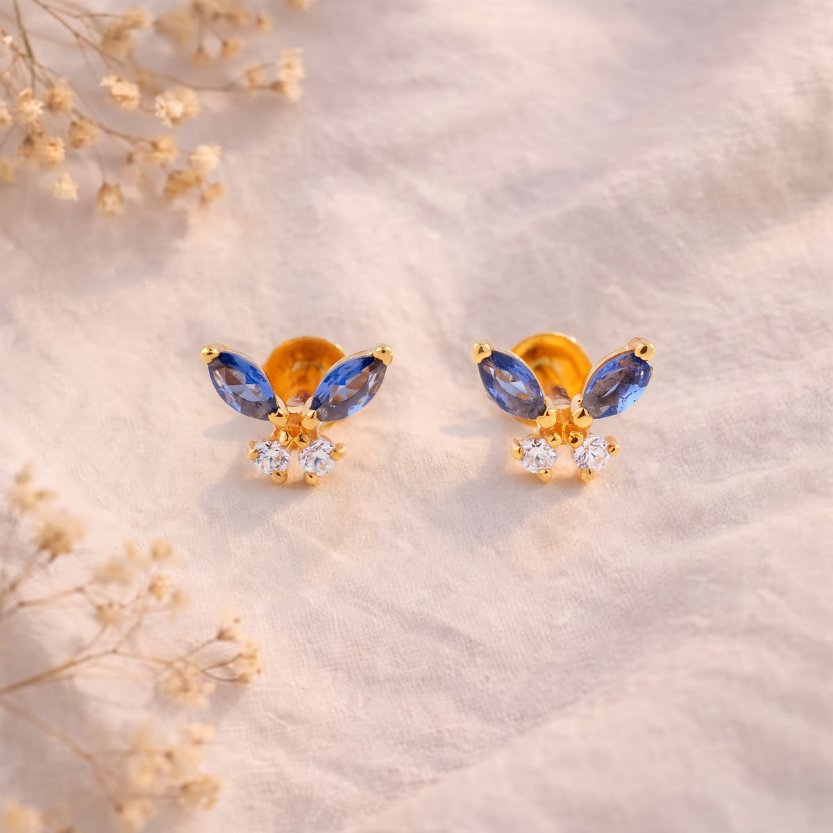 18KT Gold Gemstones Stud Earrings