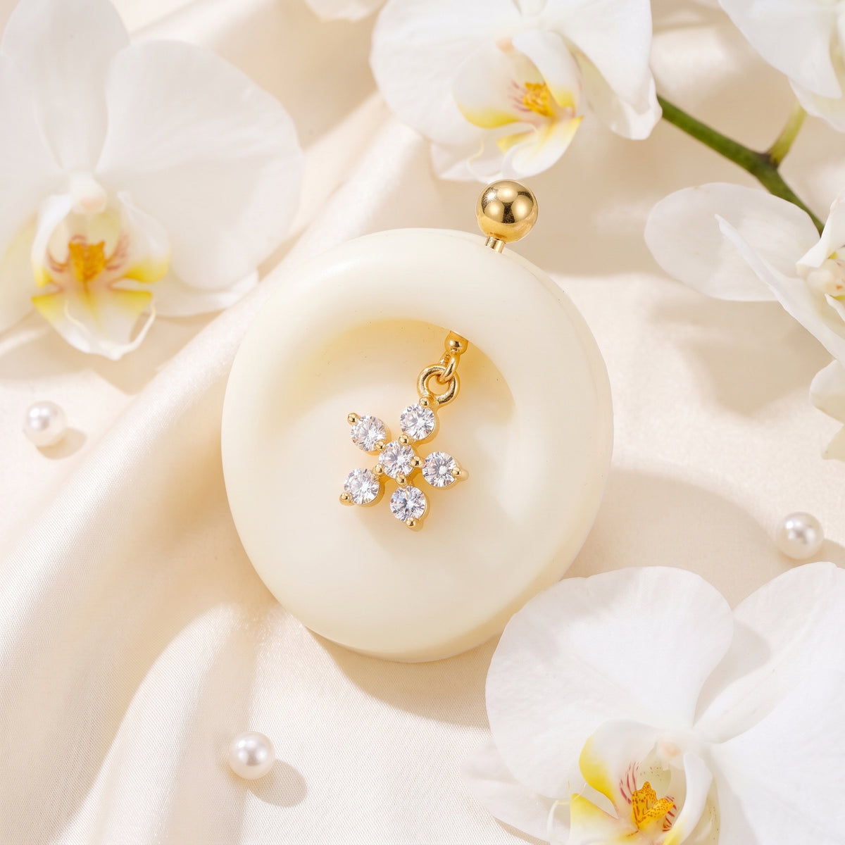 18KT Cartilage Stud with Floral Petal Charm