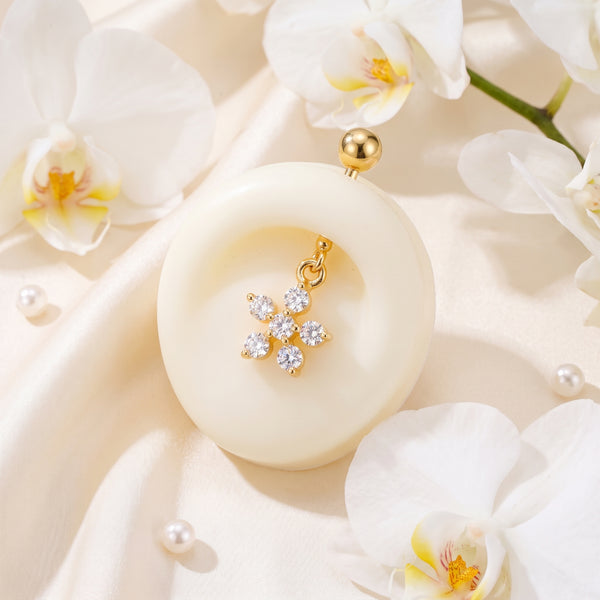 18KT Cartilage Stud with Floral Petal Charm
