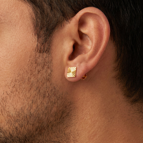 18Kt Gold Square Cut Single Stud Earring for Men