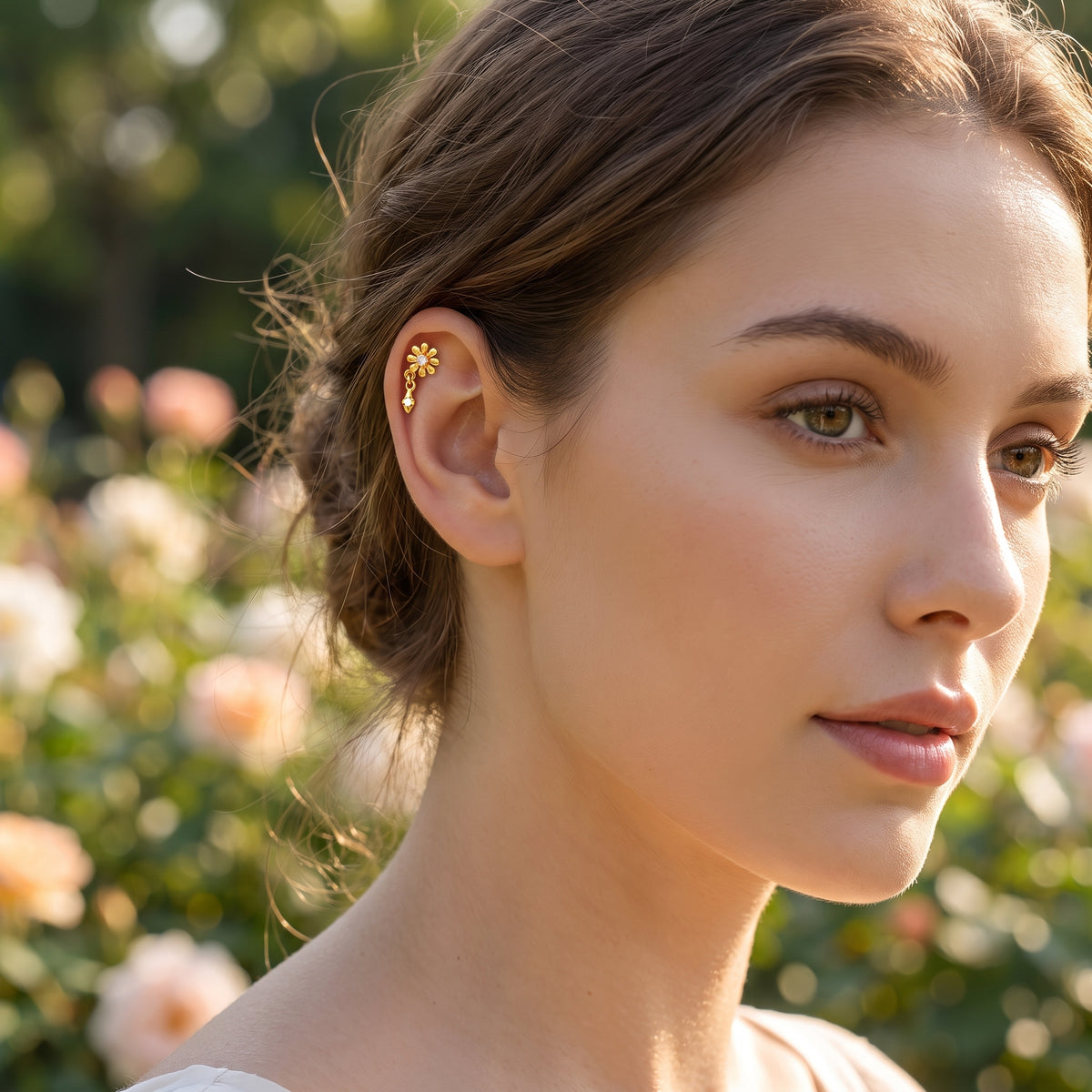 Floral 18KT Gold Charm Cartilage Stud