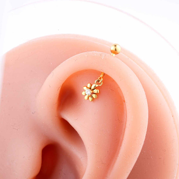Floral 18KT Gold Charm Cartilage Stud