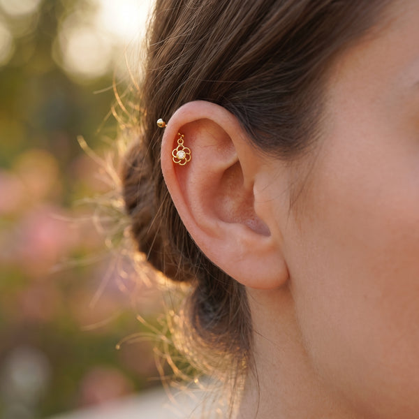 Halo Floral Petal Charm 18KT Cartilage Stud