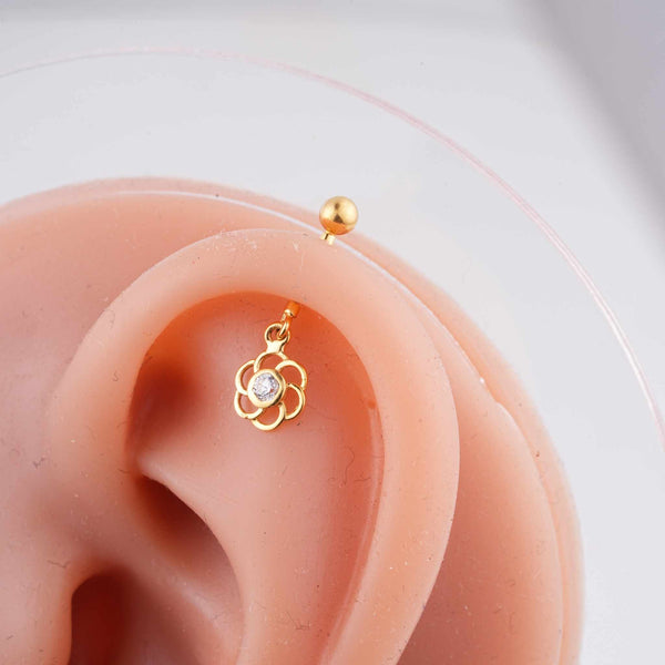 Halo Floral Petal Charm 18KT Cartilage Stud