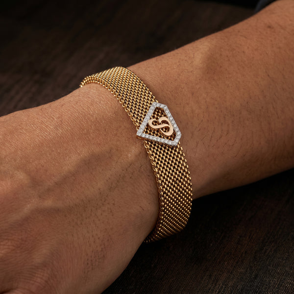 P Initial Diamond 18kt Rose Gold Mesh Bracelet for Men
