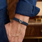 A Initial Diamond 18kt Rose Gold Blue Mesh Bracelet for Men