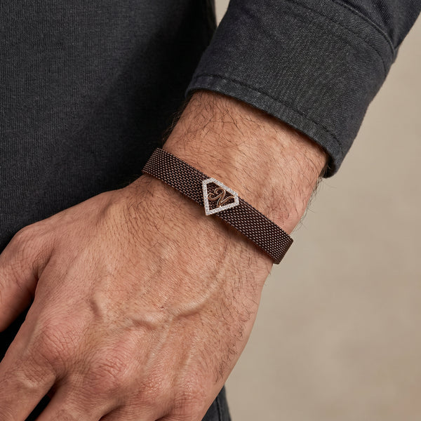 N Initial Diamond 18kt Rose Gold Mesh Bracelet for Men
