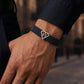 W Initial Diamond 18kt Rose Gold Blue Mesh Bracelet for Men
