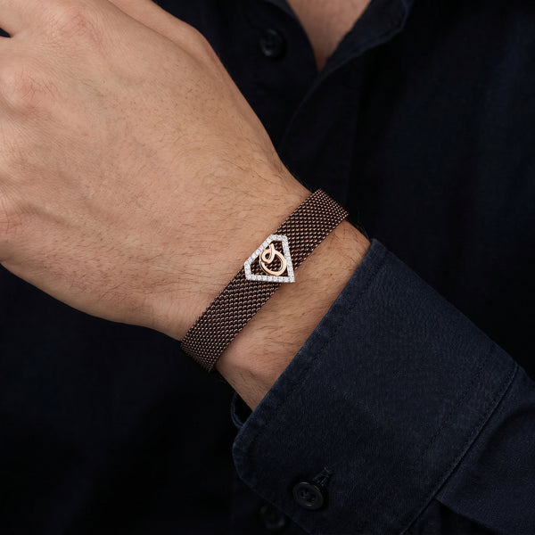 Q Initial Diamond 18kt Rose Gold Mesh Bracelet for Men