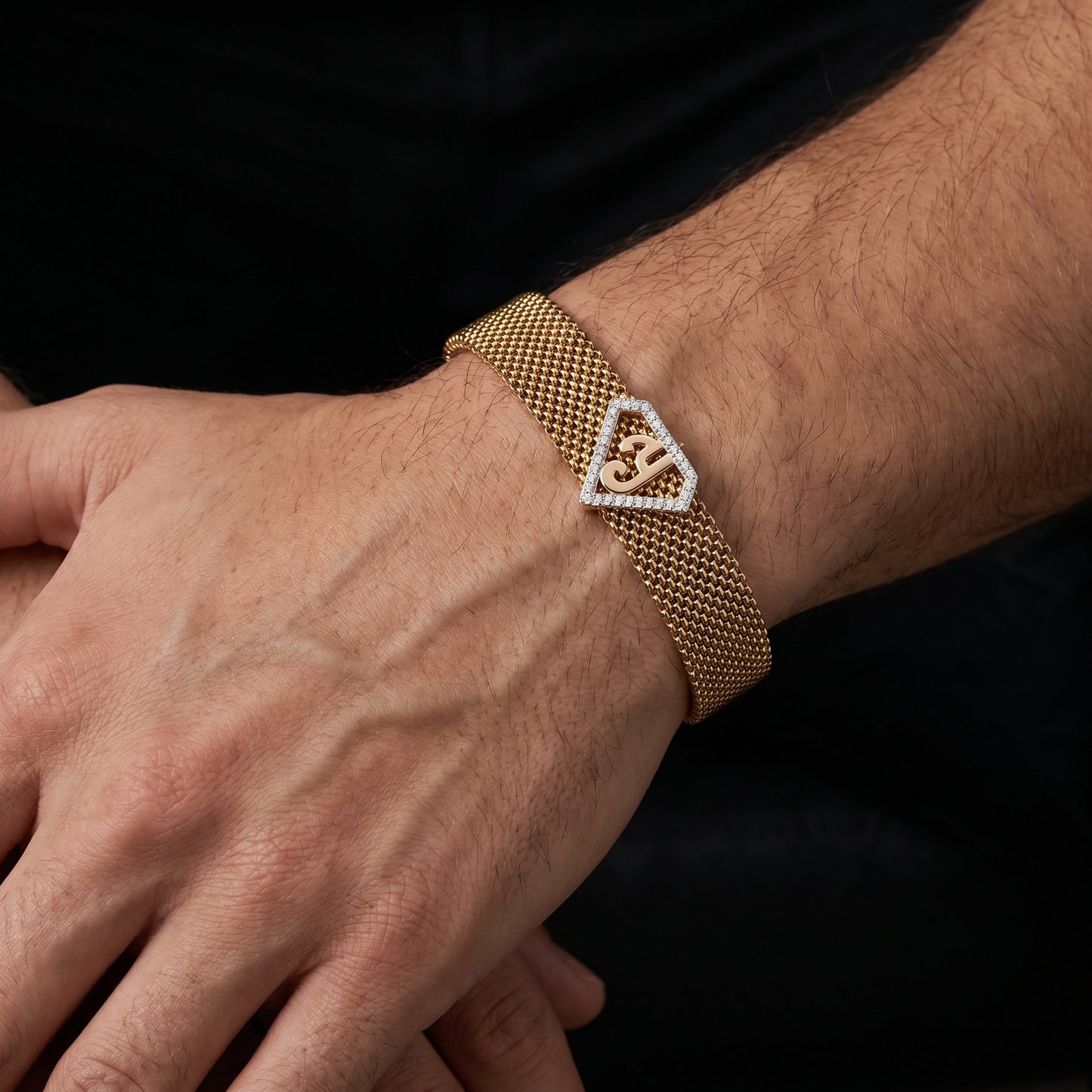 Y Initial Diamond 18kt Rose Gold Mesh Bracelet for Men