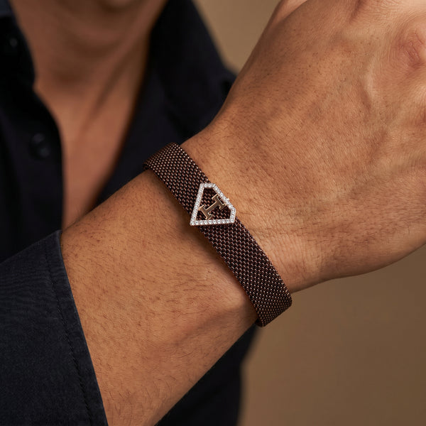 I Initial Diamond 18kt Rose Gold Mesh Bracelet for Men