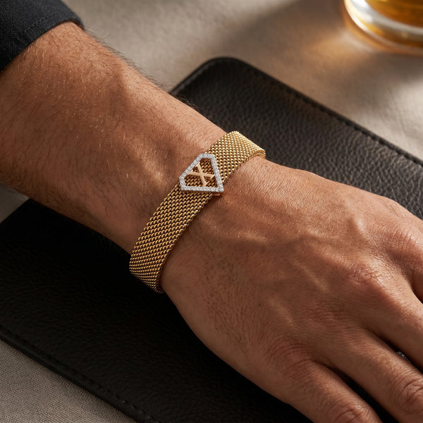 X Initial Diamond 18kt Rose Gold Mesh Bracelet for Men