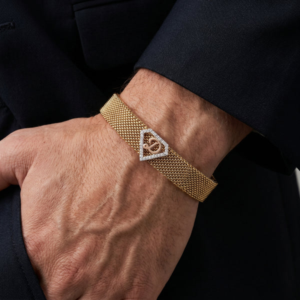 D Initial Diamond 18kt Rose Gold Mesh Bracelet for Men