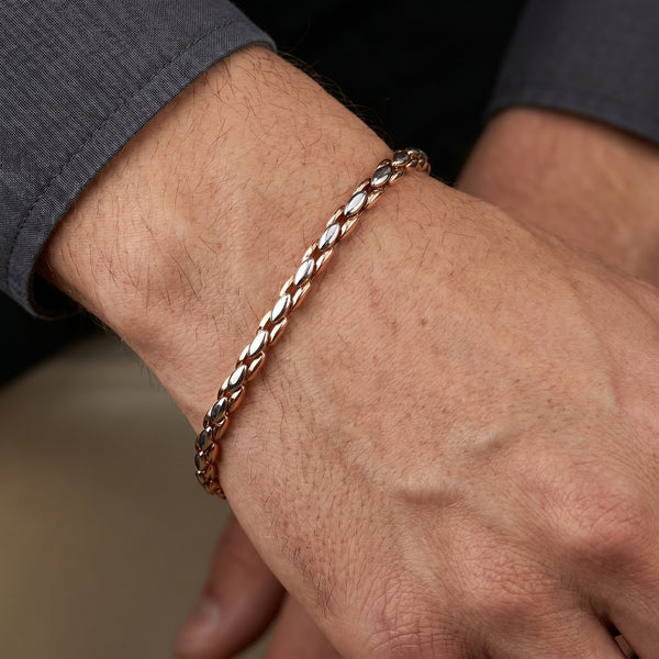 18kt Two-Tone Gold Tulip Link Everyday Bracelet for Men