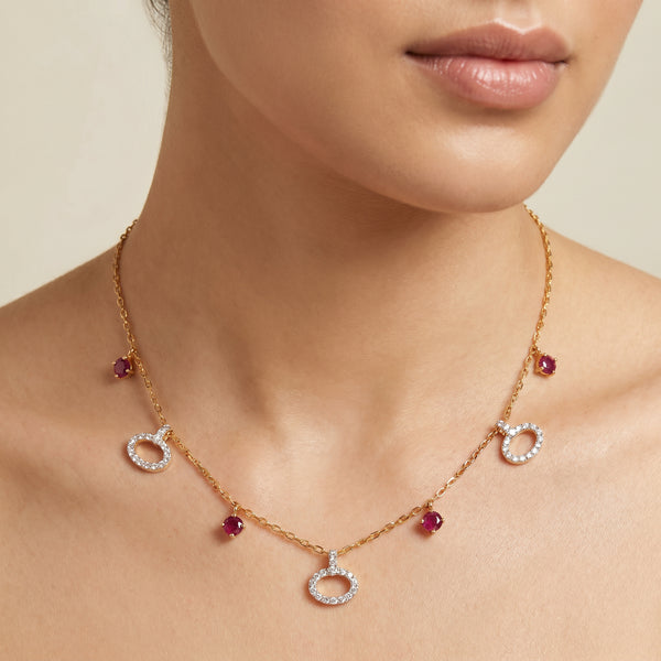 Mehraan 18kt Gold Diamond & Ruby Charm Necklace for Women