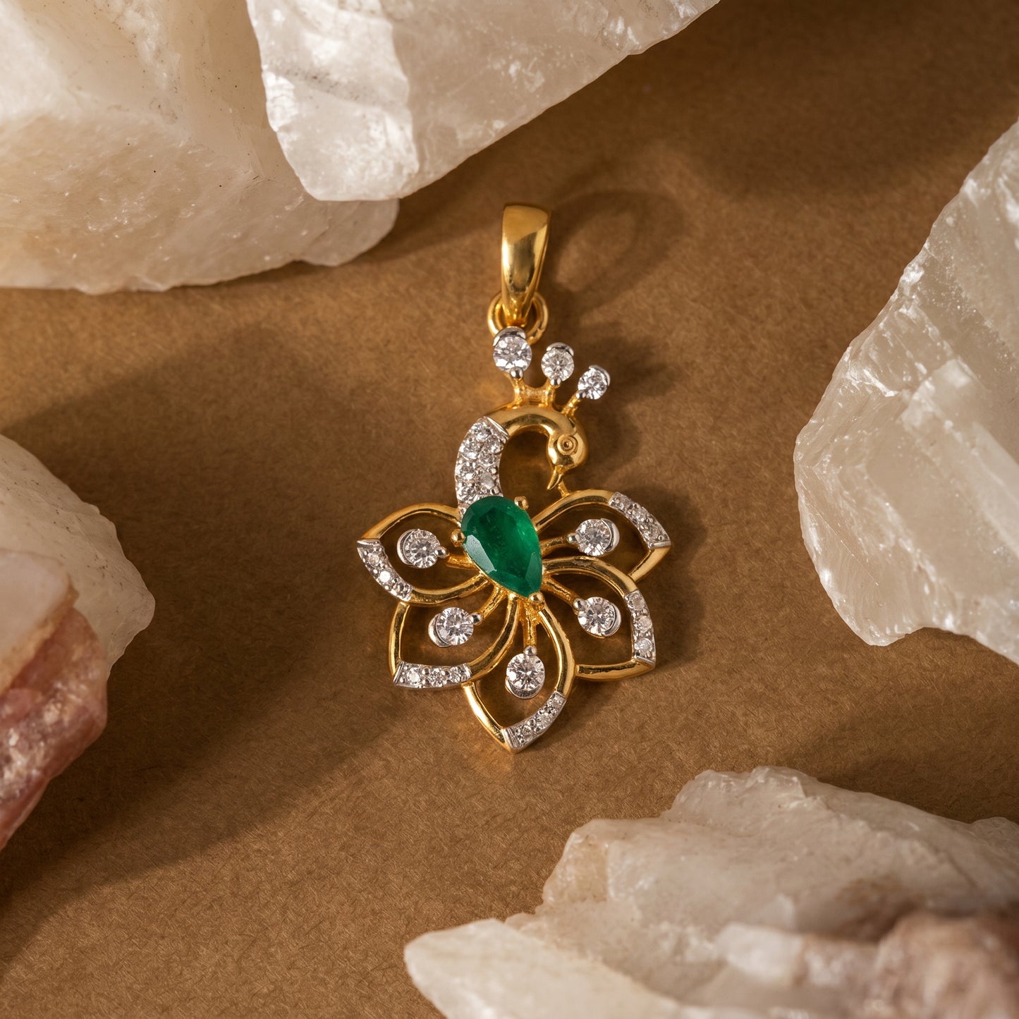 18kt Gold Peacock Diamond Daily Wear Pendant for Women