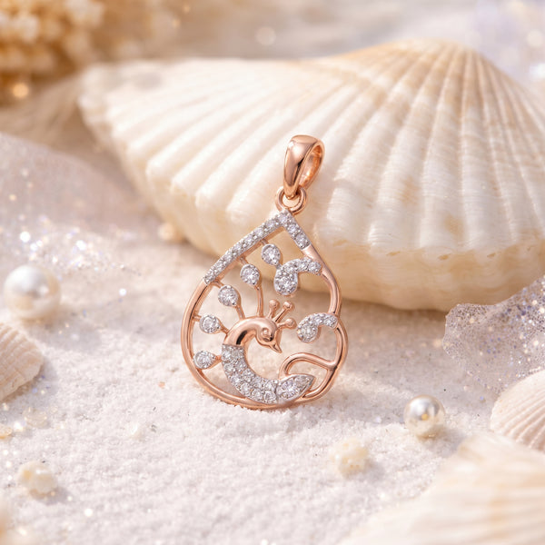 18kt Rose Gold Peacock Daily Wear Diamond Pendant for Women