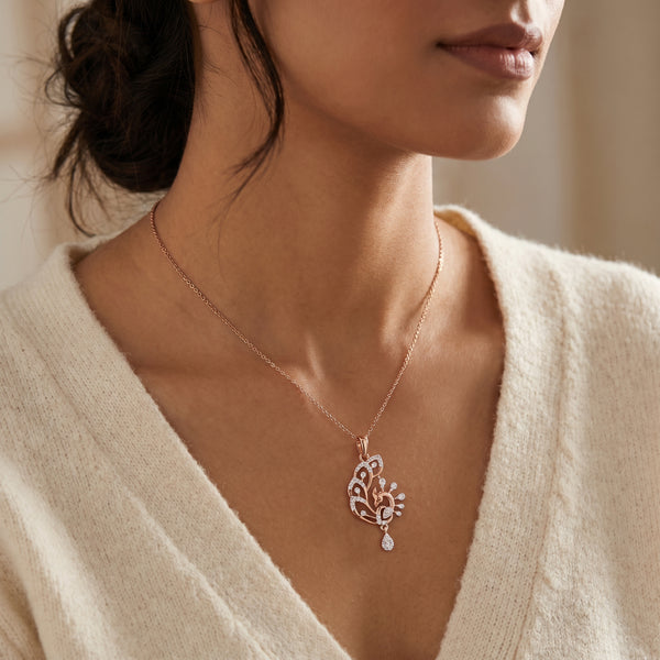 18kt Rose Gold Floral Vine Daily Wear Diamond Pendant for Women