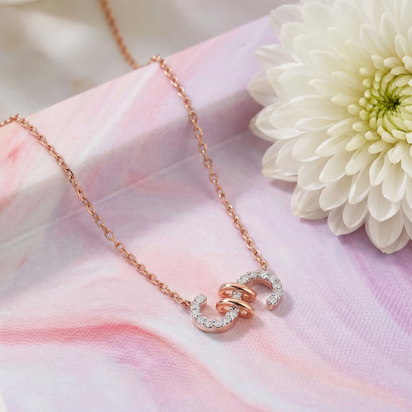 18kt Rose Gold Diamond Double Loop Necklace for Women