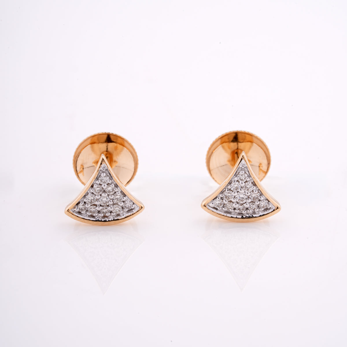 18KT Fan Shape Diamond Studs Earrings