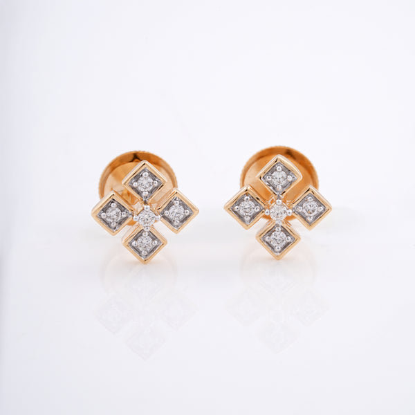 Cross Motif Diamond 18KT Stud Earrings
