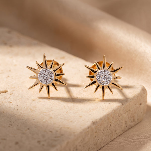 Sunburst Diamond 18KT Earrings for Women