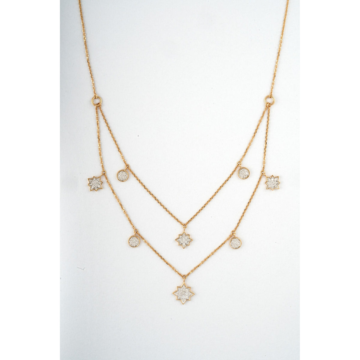 Layered Star Charm 18KT Diamond Necklace