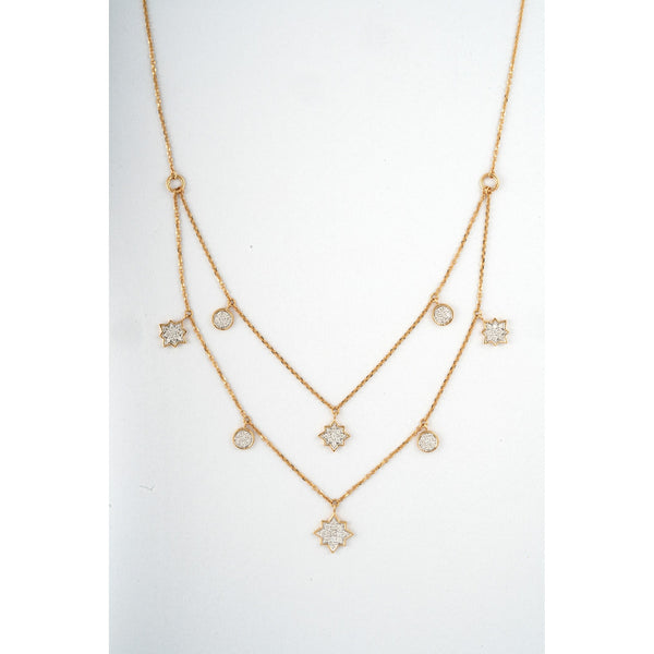 Layered Star Charm 18KT Diamond Necklace