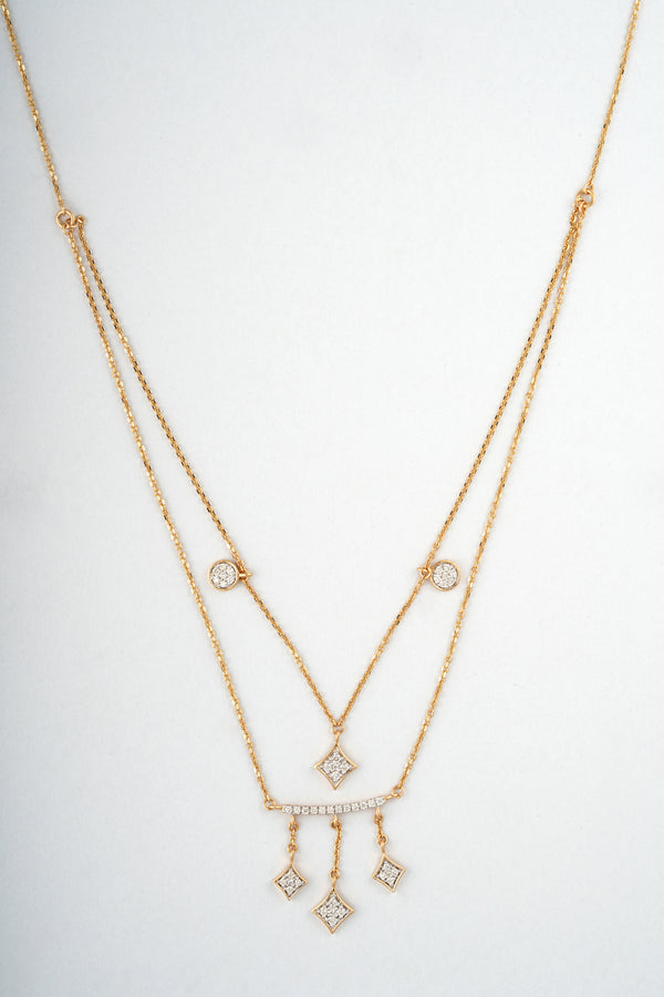 18KT Diamond Bar Tassel Party Wear Necklace