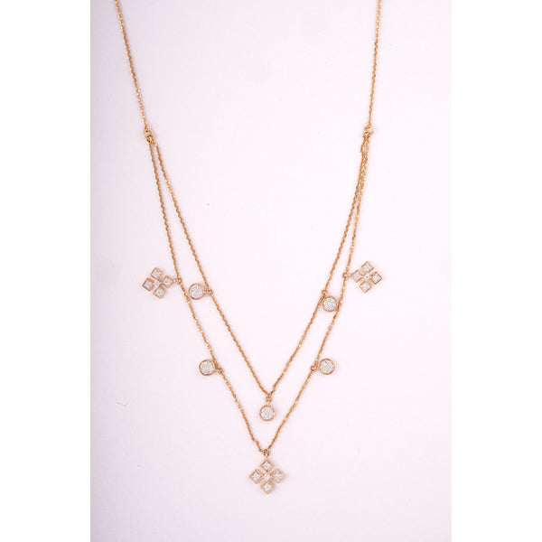 Layered Clover Charm 18KT Diamond Necklace
