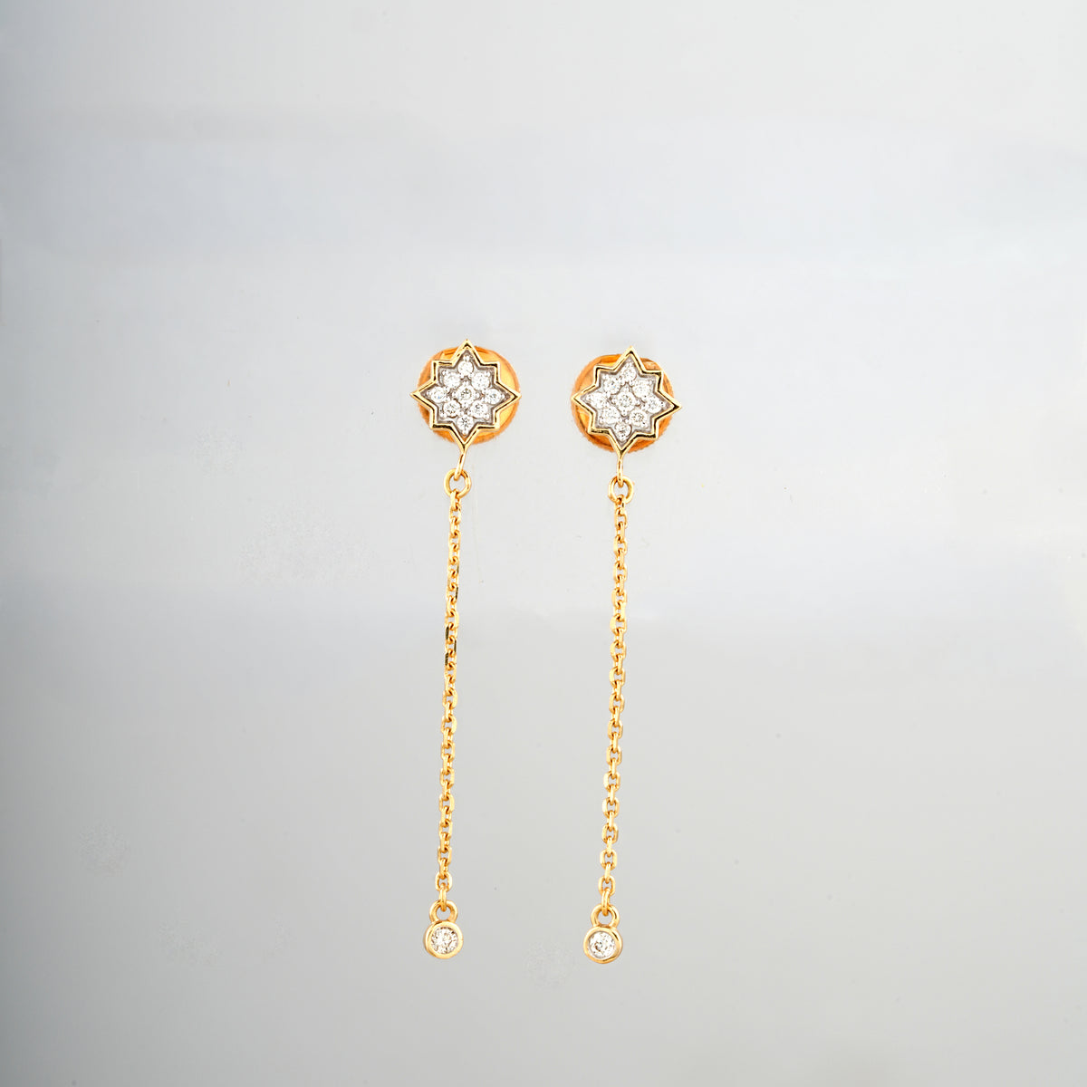 18KT Star Charm Chain Drop Diamond Earrings