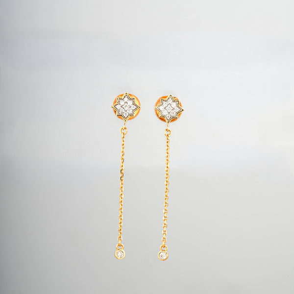 18KT Star Charm Chain Drop Diamond Earrings